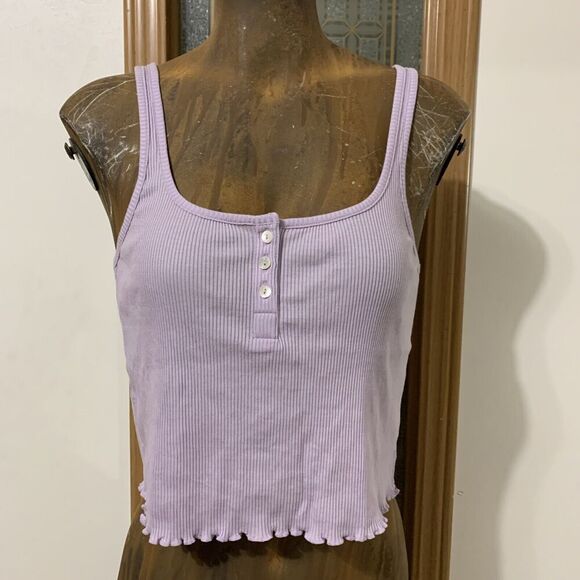 Ribbed Tank Crop Top Juniors Large Purple Bandier WSLY Hudson Henley - Picture 1 of 6
